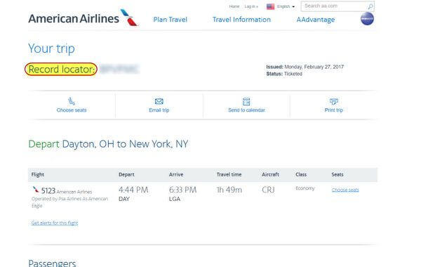 Find American Airlines Record Locator 05