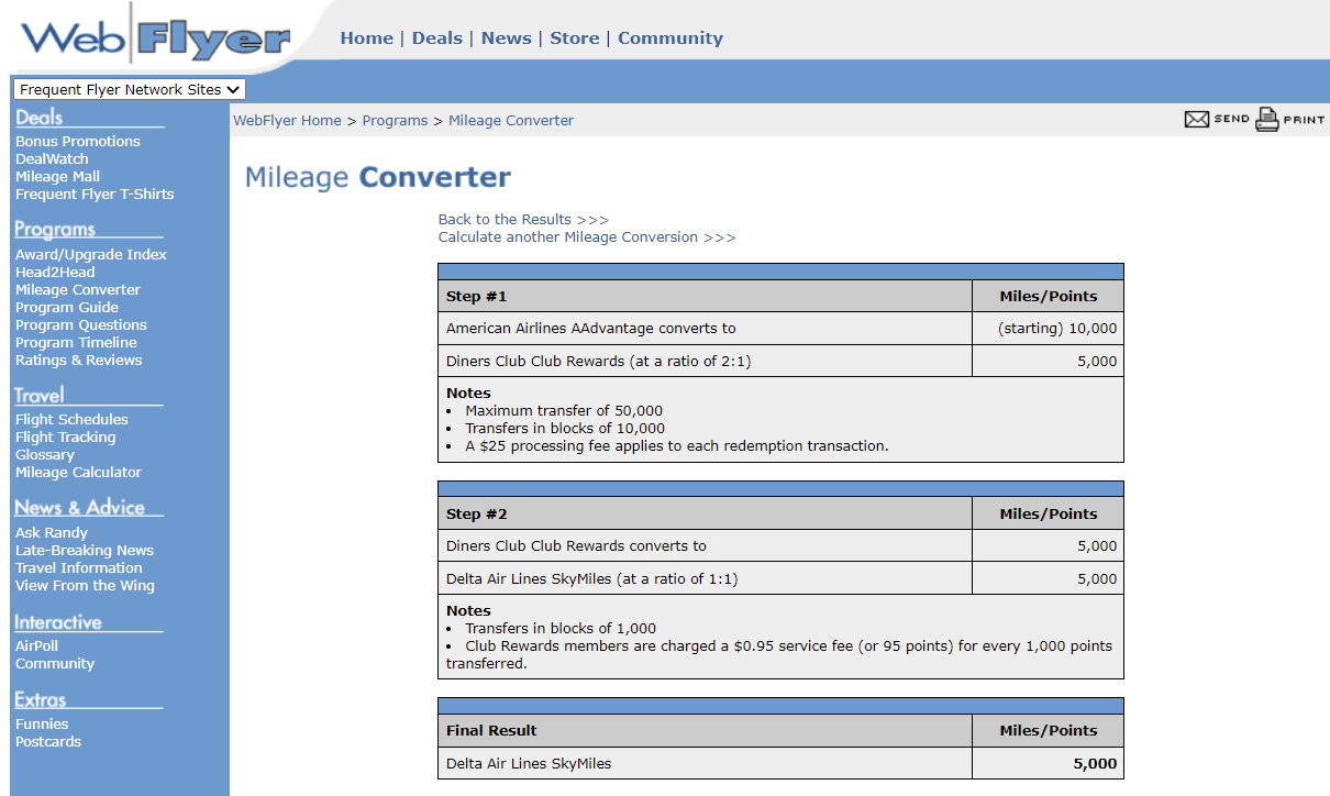 WebFlyer transfer points