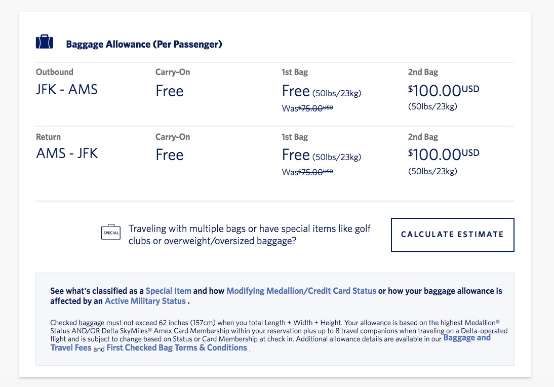 How Much Does Baggage Cost On Delta Airlines