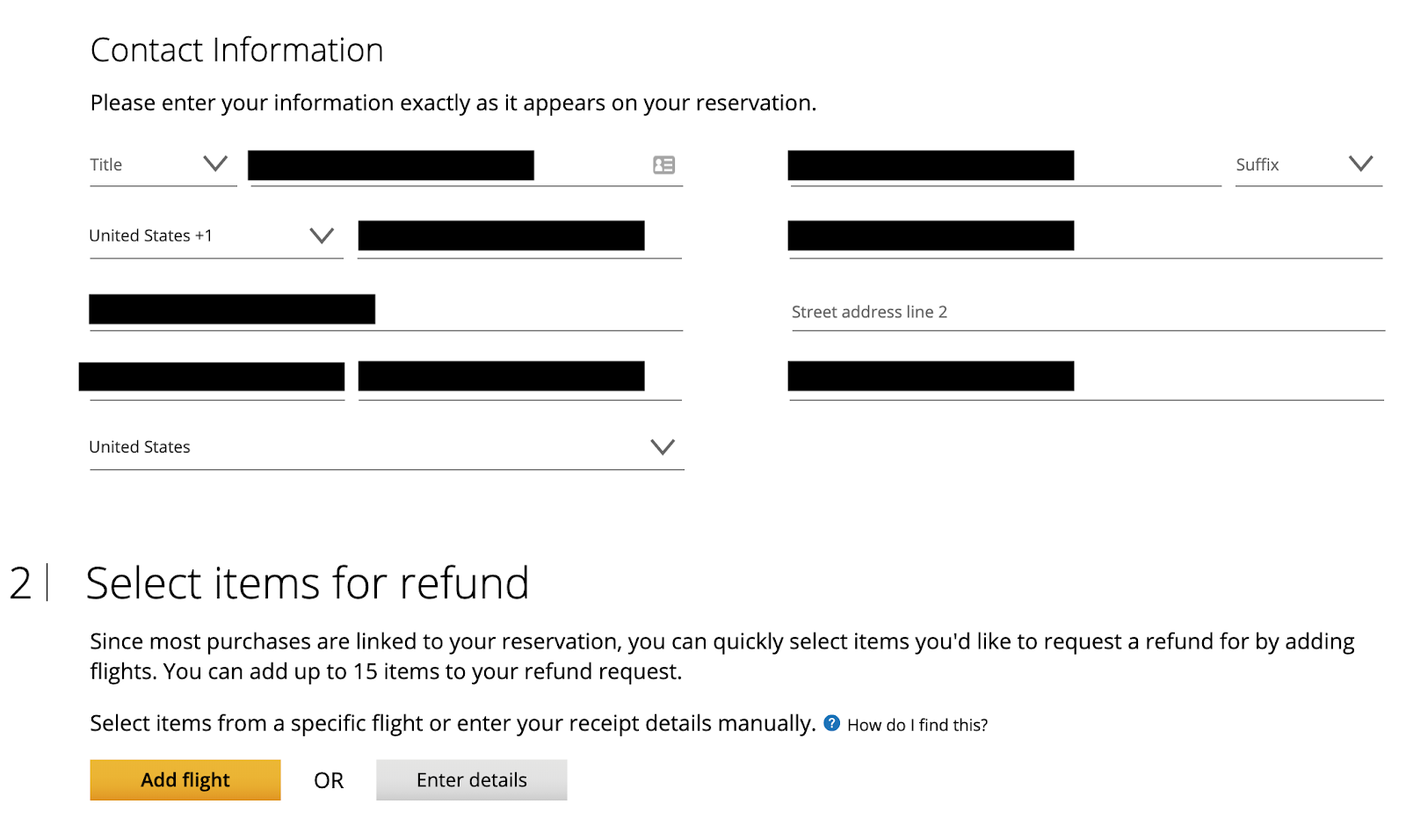 What is Name of Item on United Airlines Refund?